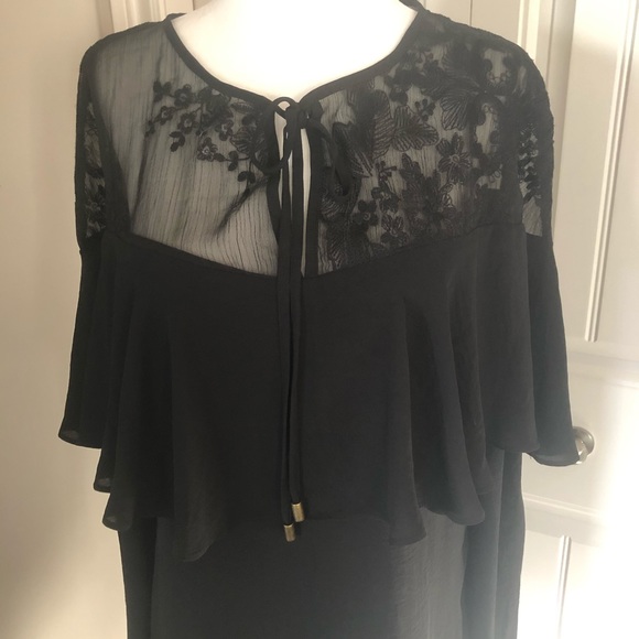 BLACK RUFFLE LACE ORGANZA SWING DRESS SIZE MED - Picture 3 of 14